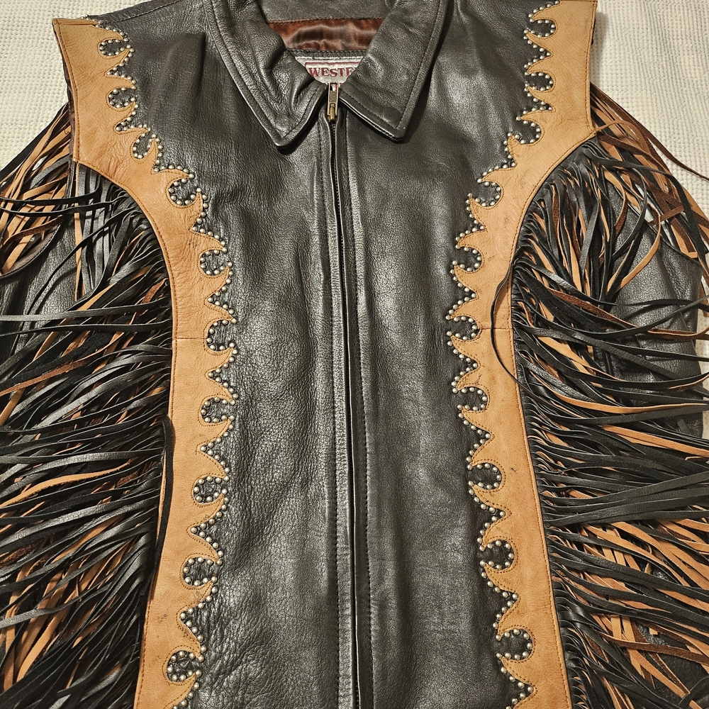 Western World by Shaf Leather Vest Black with Black And Brown Fringe Women’s 3XL - Picture 11 of 16